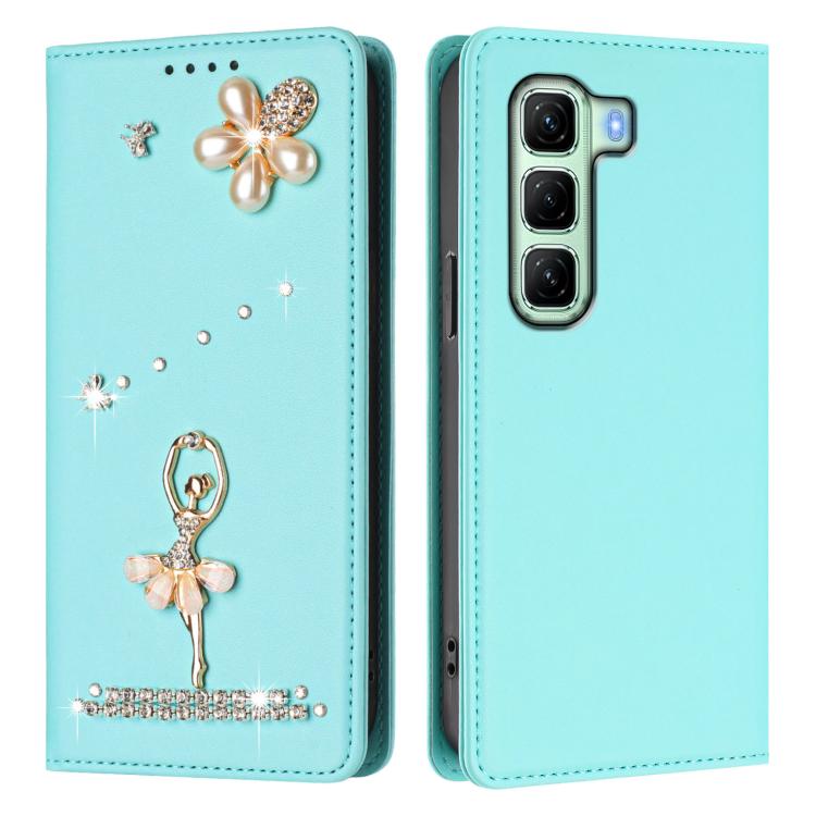 For Infinix Hot 50 4G Ballet Girl Diamond Studded RFID Vegan Leather Phone Case