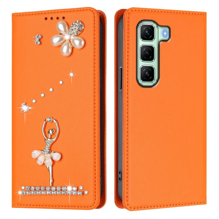 For Infinix Hot 50 4G Ballet Girl Diamond Studded RFID Vegan Leather Phone Case