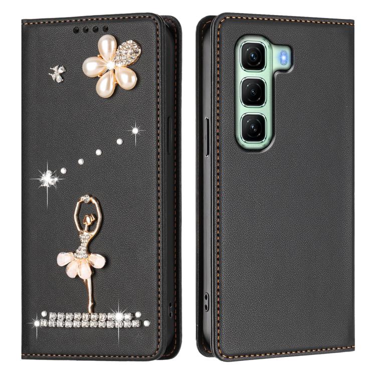 For Infinix Hot 50 4G Ballet Girl Diamond Studded RFID Vegan Leather Phone Case