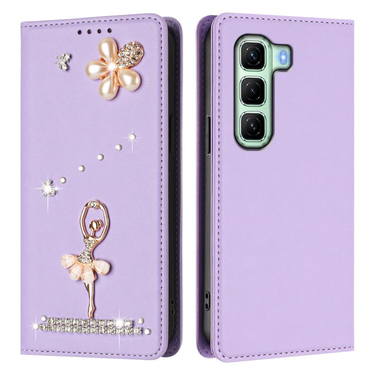 For Infinix Hot 50 4G Ballet Girl Diamond Studded RFID Vegan Leather Phone Case