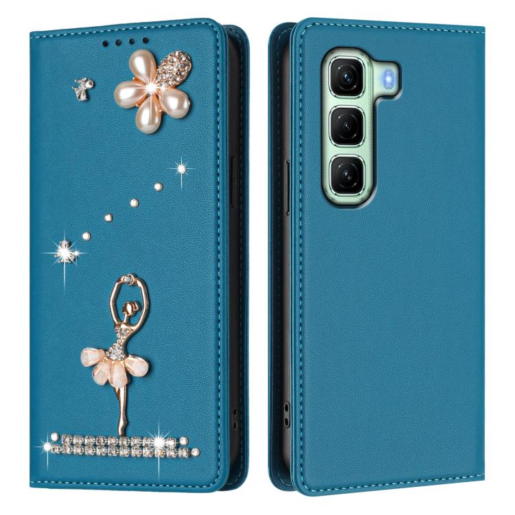 For Infinix Hot 50 5G Ballet Girl Diamond Studded RFID Vegan Leather Phone Case