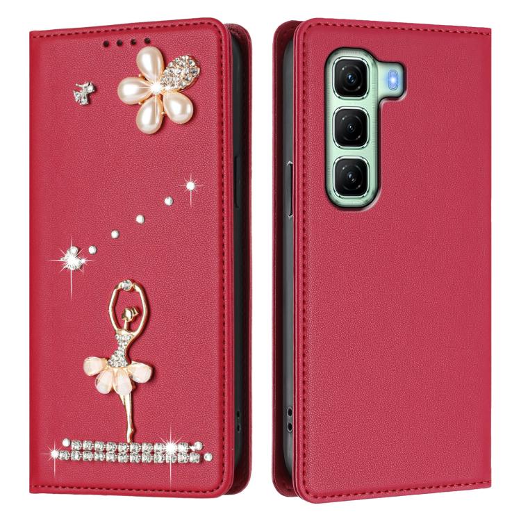 For Infinix Hot 50 5G Ballet Girl Diamond Studded RFID Vegan Leather Phone Case
