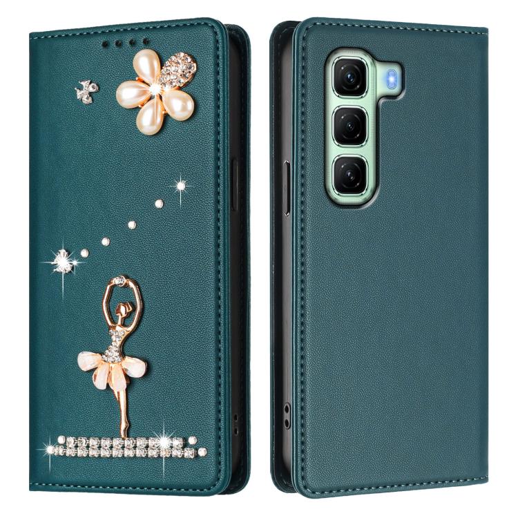 For Infinix Hot 50 5G Ballet Girl Diamond Studded RFID Vegan Leather Phone Case