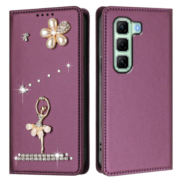For Infinix Hot 50 5G Ballet Girl Diamond Studded RFID Vegan Leather Phone Case