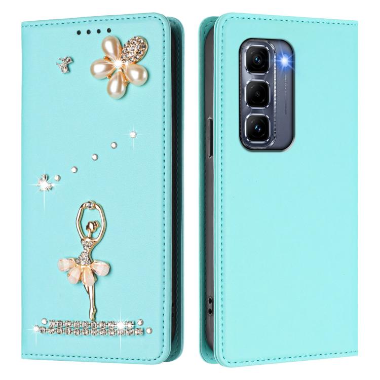 For Infinix Hot 50 Pro+ 4G Ballet Girl Diamond Studded RFID Vegan Leather Phone Case