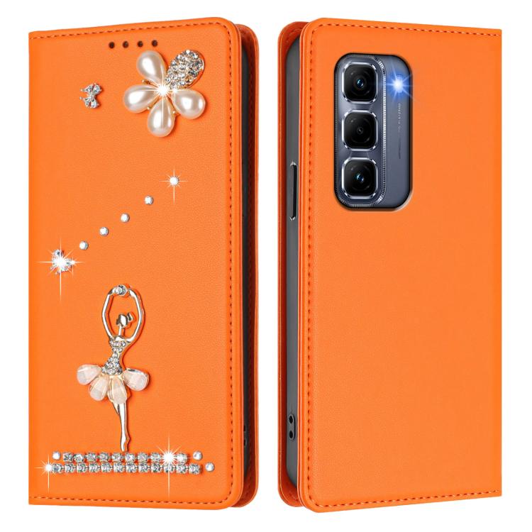 For Infinix Hot 50 Pro+ 4G Ballet Girl Diamond Studded RFID Vegan Leather Phone Case