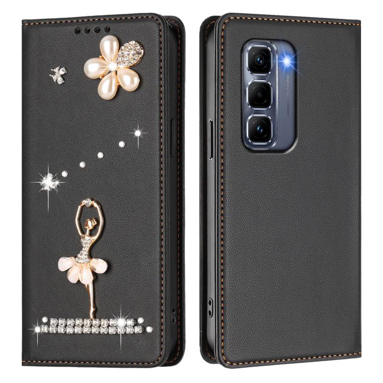 For Infinix Hot 50 Pro+ 4G Ballet Girl Diamond Studded RFID Vegan Leather Phone Case