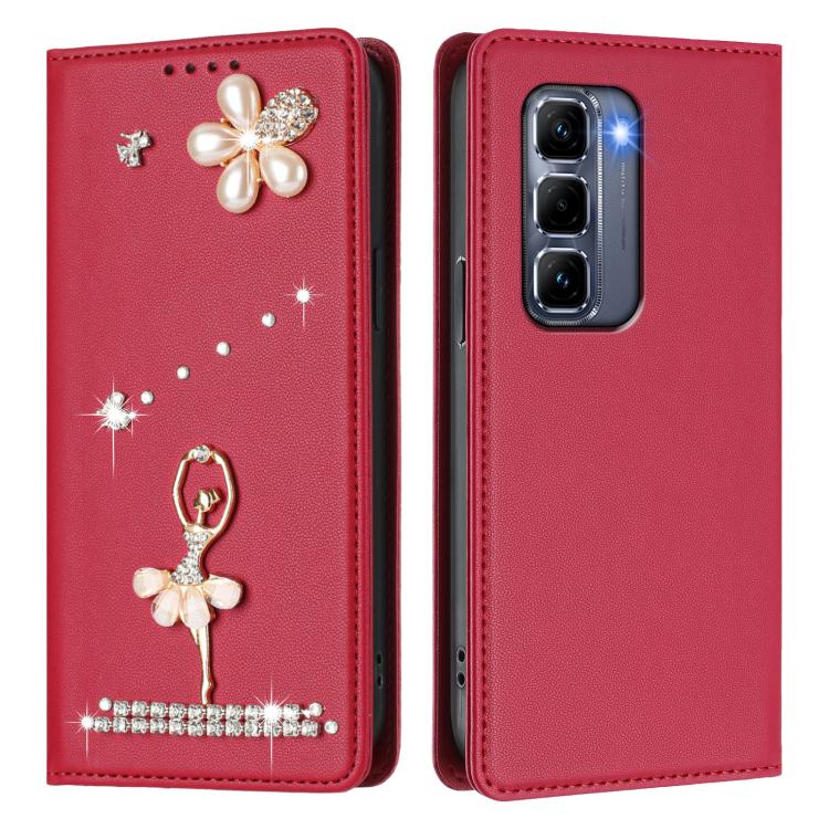 For Infinix Hot 50 Pro+ 4G Ballet Girl Diamond Studded RFID Vegan Leather Phone Case