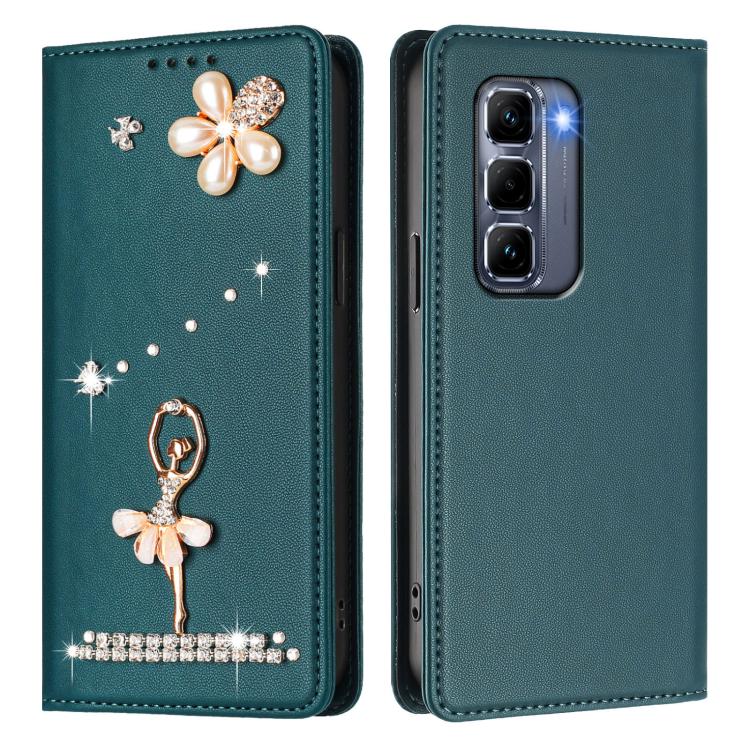 For Infinix Hot 50 Pro+ 4G Ballet Girl Diamond Studded RFID Vegan Leather Phone Case