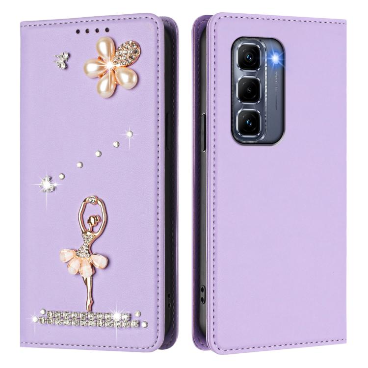 For Infinix Hot 50 Pro+ 4G Ballet Girl Diamond Studded RFID Vegan Leather Phone Case