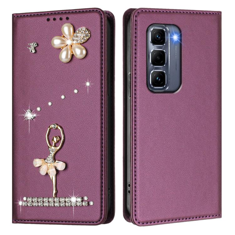 For Infinix Hot 50 Pro+ 4G Ballet Girl Diamond Studded RFID Vegan Leather Phone Case