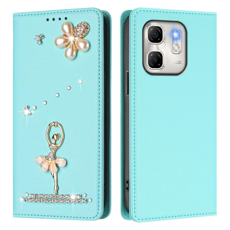 For Infinix Hot 50i / Smart 9 Ballet Girl Diamond Studded RFID Vegan Leather Phone Case