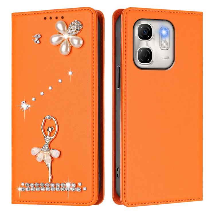 For Infinix Hot 50i / Smart 9 Ballet Girl Diamond Studded RFID Vegan Leather Phone Case