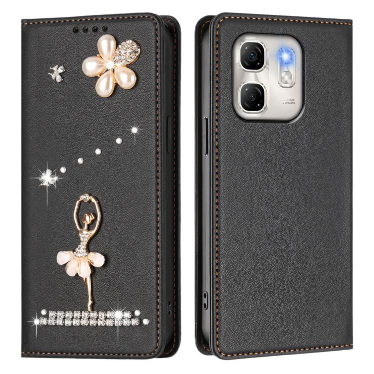 For Infinix Hot 50i / Smart 9 Ballet Girl Diamond Studded RFID Vegan Leather Phone Case