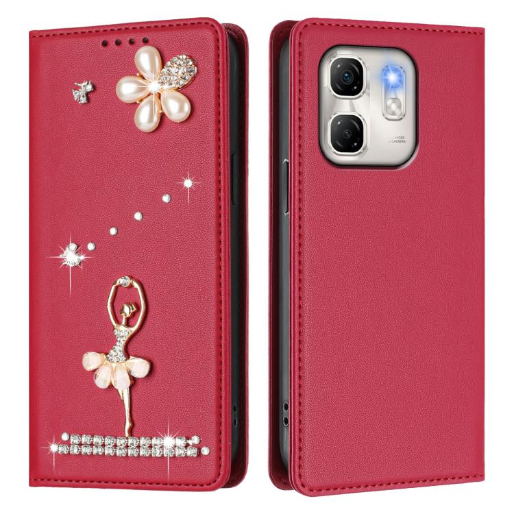 For Infinix Hot 50i / Smart 9 Ballet Girl Diamond Studded RFID Vegan Leather Phone Case