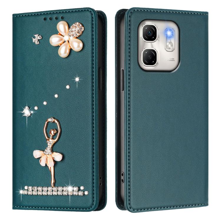 For Infinix Hot 50i / Smart 9 Ballet Girl Diamond Studded RFID Vegan Leather Phone Case