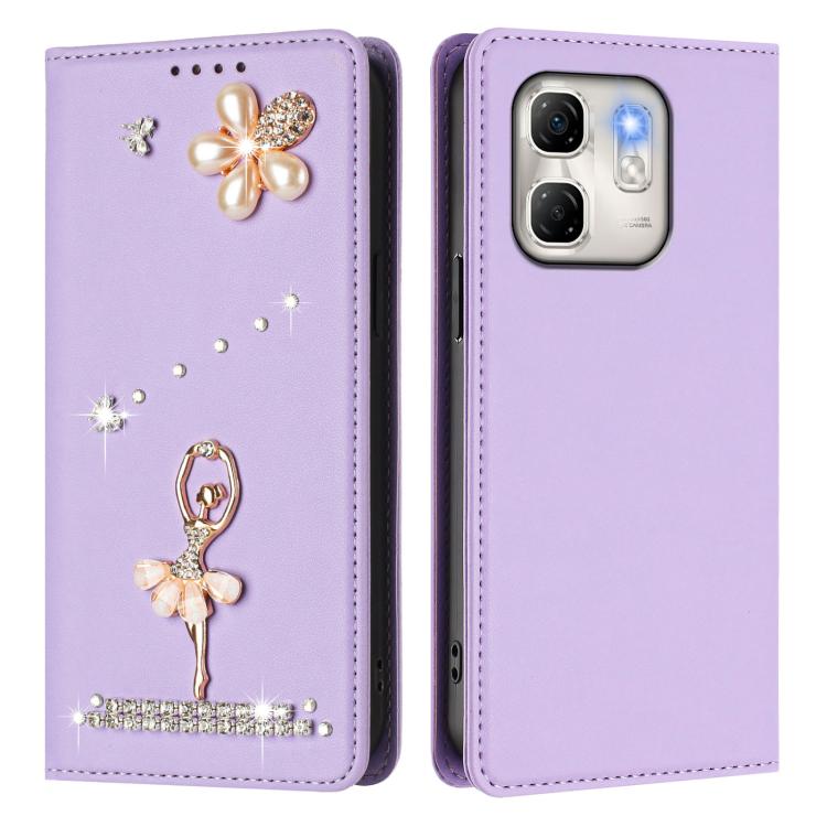 For Infinix Hot 50i / Smart 9 Ballet Girl Diamond Studded RFID Vegan Leather Phone Case