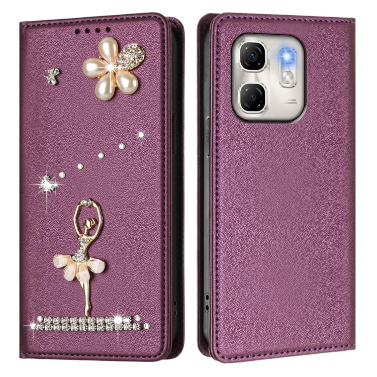 For Infinix Hot 50i / Smart 9 Ballet Girl Diamond Studded RFID Vegan Leather Phone Case