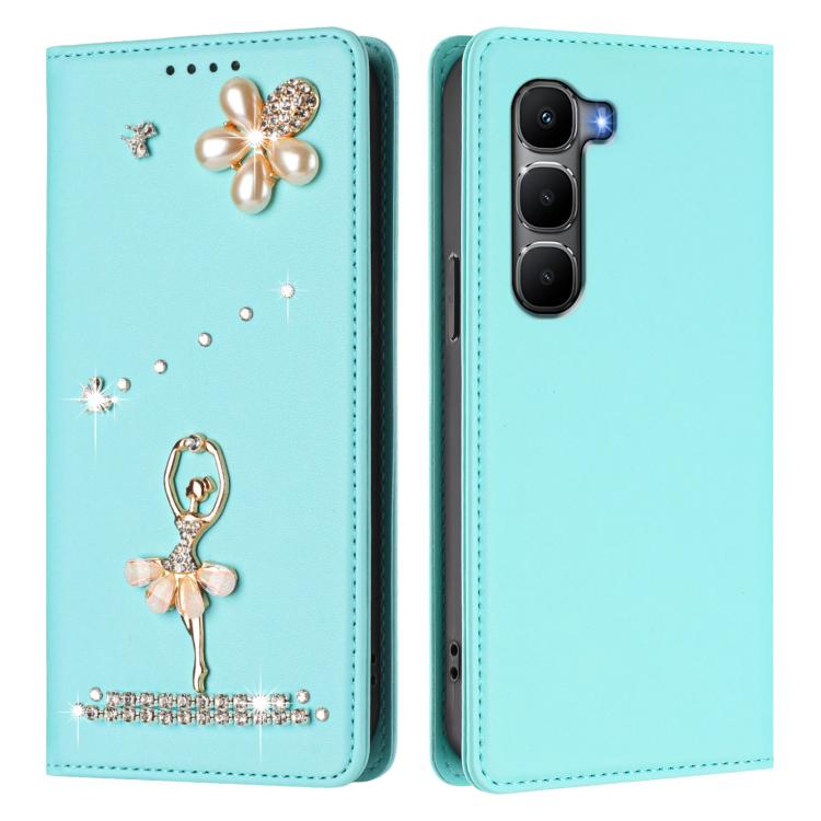 For Infinix Hot 60i 4G / Hot 60 4G Ballet Girl Diamond Studded RFID Vegan Leather Phone Case