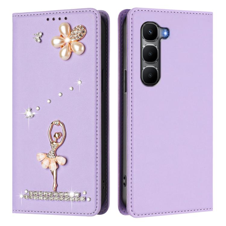 For Infinix Hot 60i 4G / Hot 60 4G Ballet Girl Diamond Studded RFID Vegan Leather Phone Case