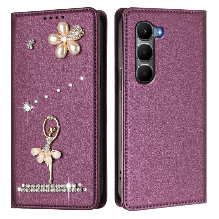 For Infinix Hot 60i 4G / Hot 60 4G Ballet Girl Diamond Studded RFID Vegan Leather Phone Case