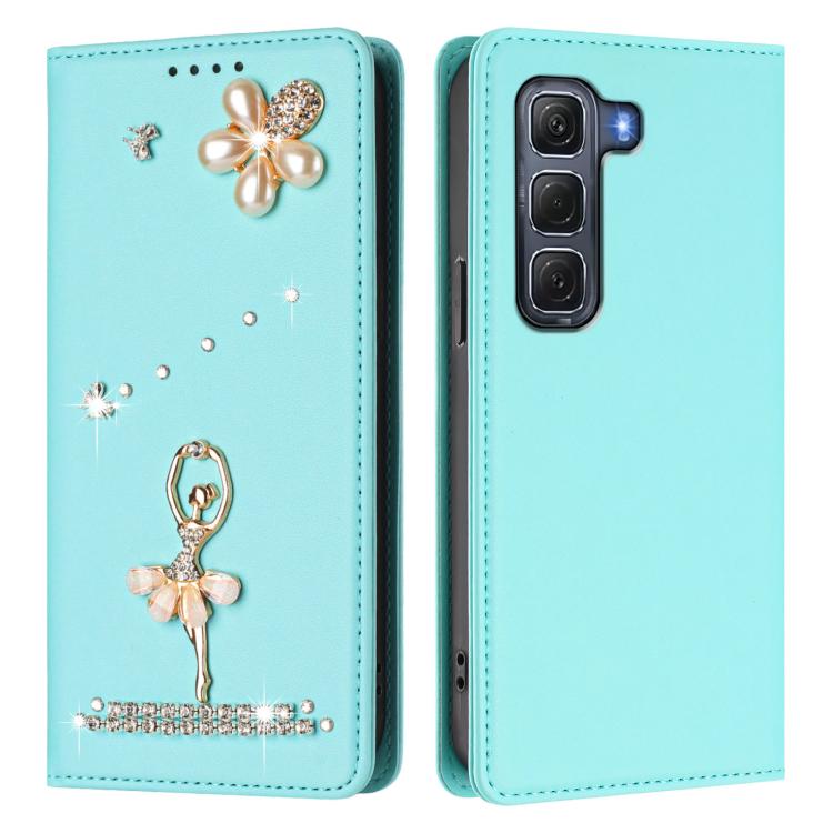 For Infinix Hot 60 Pro 4G Ballet Girl Diamond Studded RFID Vegan Leather Phone Case