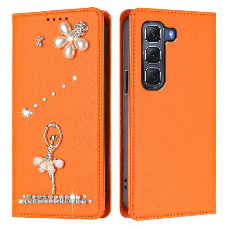 For Infinix Hot 60 Pro 4G Ballet Girl Diamond Studded RFID Vegan Leather Phone Case