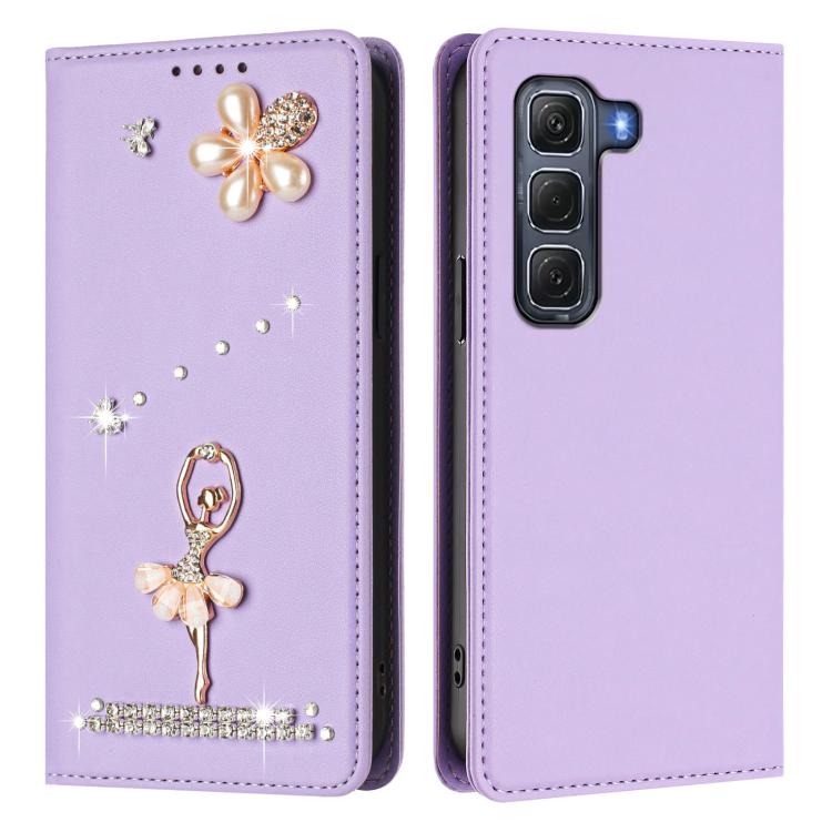 For Infinix Hot 60 Pro 4G Ballet Girl Diamond Studded RFID Vegan Leather Phone Case