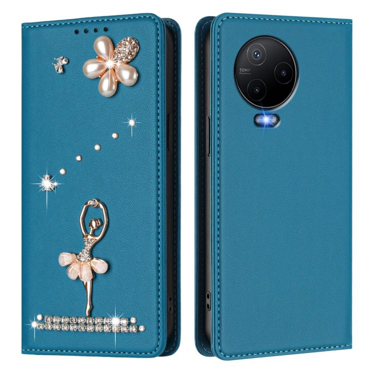 For Infinix Note 12 2023/Note 12 Pro 4G Ballet Girl Diamond Studded RFID Vegan Leather Phone Case