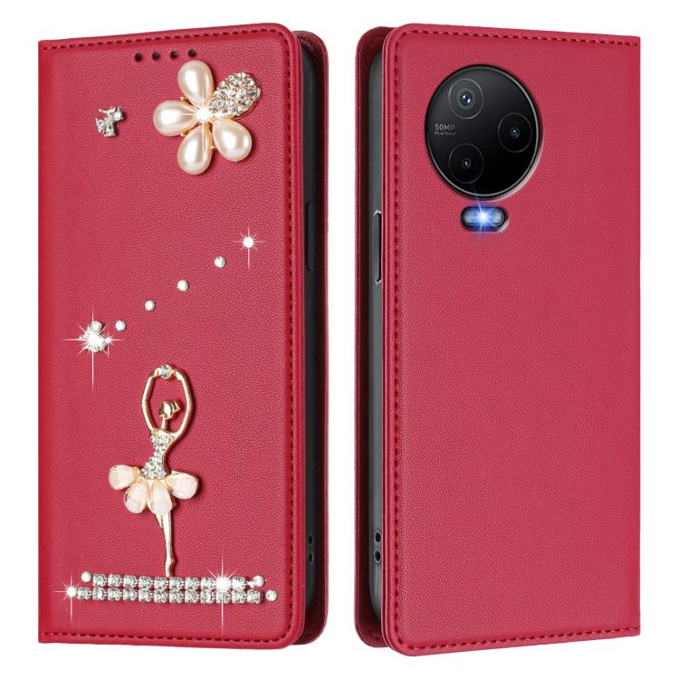 For Infinix Note 12 2023/Note 12 Pro 4G Ballet Girl Diamond Studded RFID Vegan Leather Phone Case
