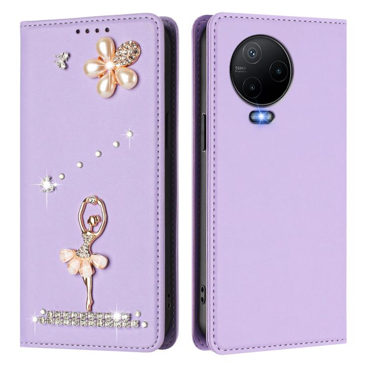 For Infinix Note 12 2023/Note 12 Pro 4G Ballet Girl Diamond Studded RFID Vegan Leather Phone Case