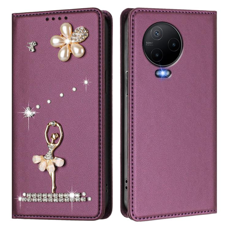 For Infinix Note 12 2023/Note 12 Pro 4G Ballet Girl Diamond Studded RFID Vegan Leather Phone Case