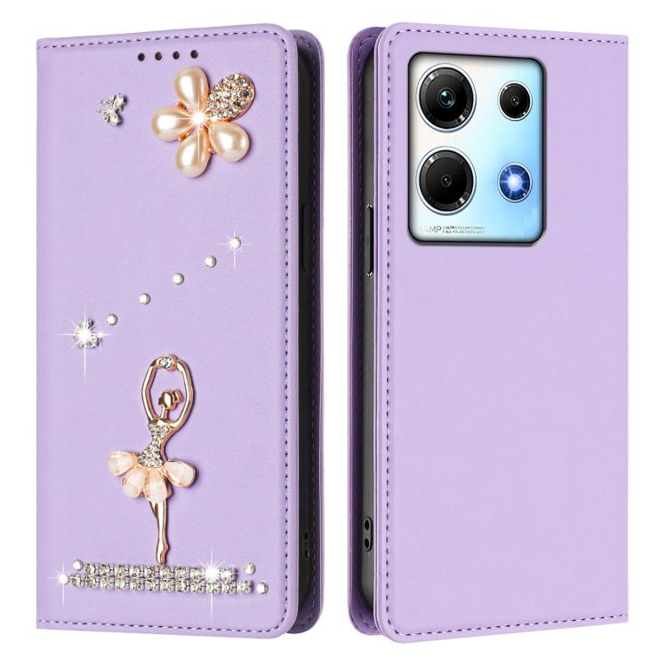 For Infinix Note 30 / Note 30 5G Ballet Girl Diamond Studded RFID Vegan Leather Phone Case