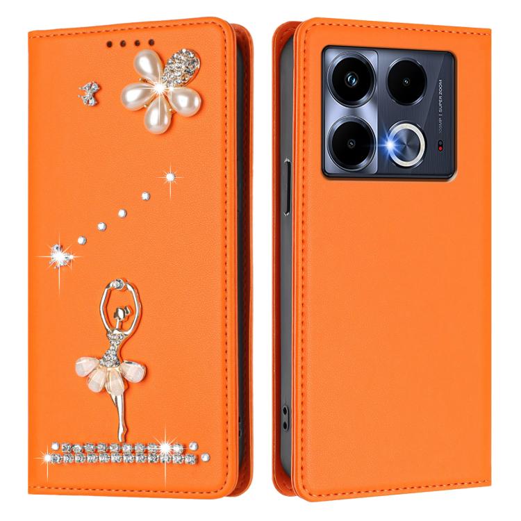 For Infinix Note 40 Ballet Girl Diamond Studded RFID Vegan Leather Phone Case