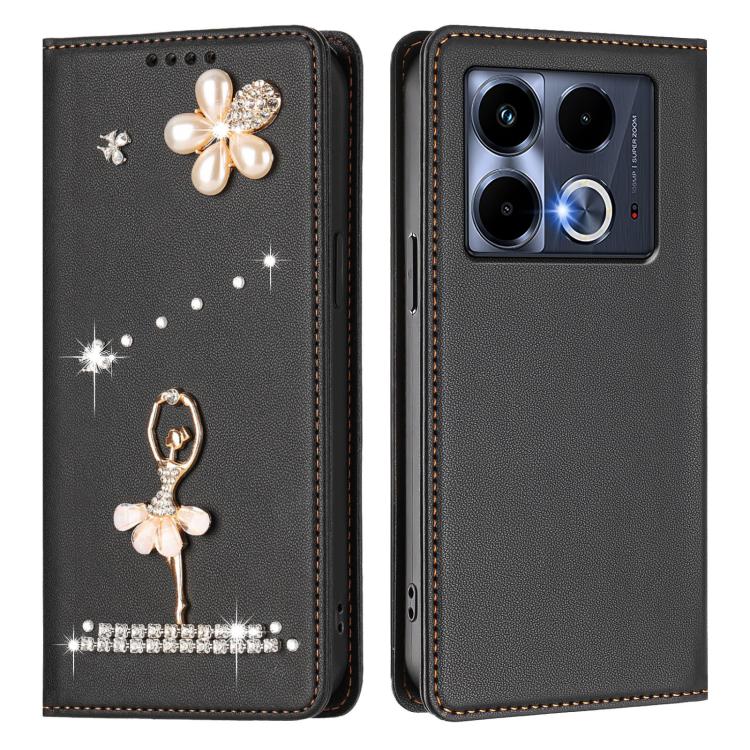For Infinix Note 40 Ballet Girl Diamond Studded RFID Vegan Leather Phone Case