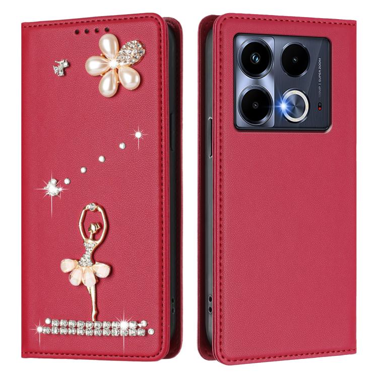 For Infinix Note 40 Ballet Girl Diamond Studded RFID Vegan Leather Phone Case