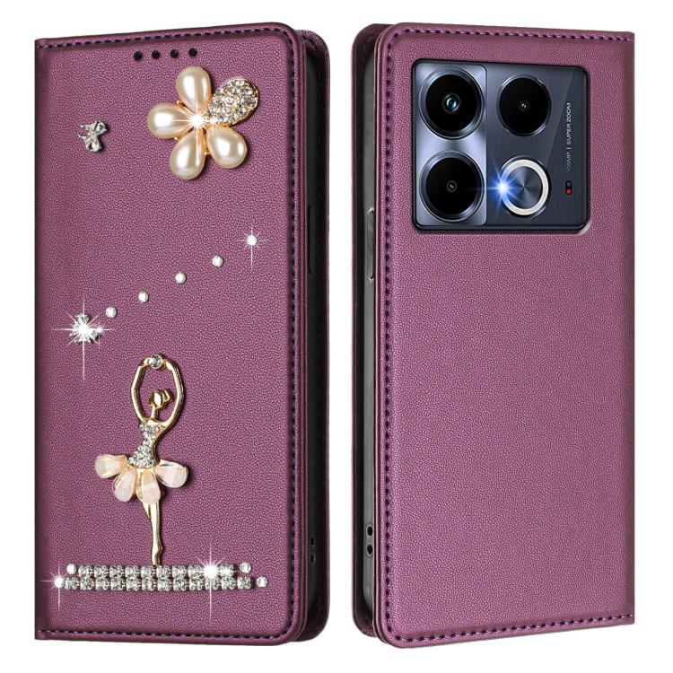 For Infinix Note 40 Ballet Girl Diamond Studded RFID Vegan Leather Phone Case