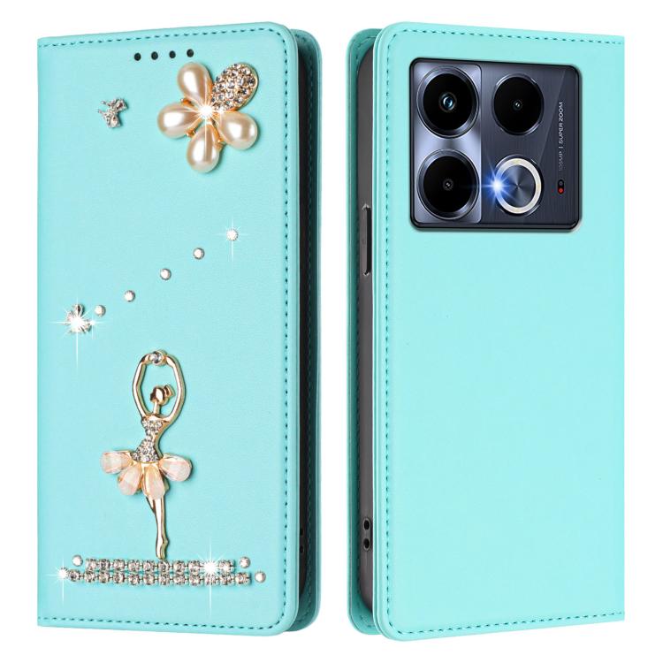 For Infinix Note 40 5G Ballet Girl Diamond Studded RFID Vegan Leather Phone Case