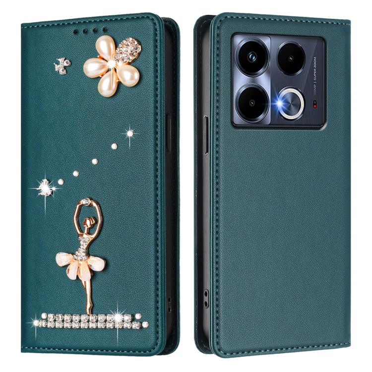 For Infinix Note 40 5G Ballet Girl Diamond Studded RFID Vegan Leather Phone Case