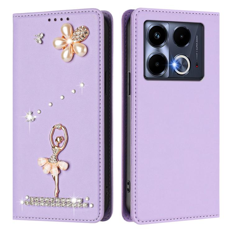 For Infinix Note 40 5G Ballet Girl Diamond Studded RFID Vegan Leather Phone Case
