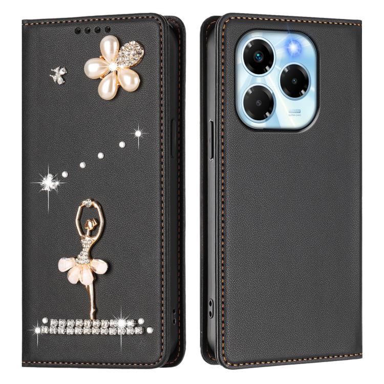 For Infinix Note 40X 5G Ballet Girl Diamond Studded RFID Vegan Leather Phone Case