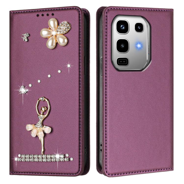 For Infinix Note 50 4G/Note 50 Pro 4G Ballet Girl Diamond Studded RFID Vegan Leather Phone Case