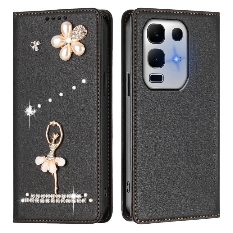 For Infinix Note 50x Ballet Girl Diamond Studded RFID Vegan Leather Phone Case