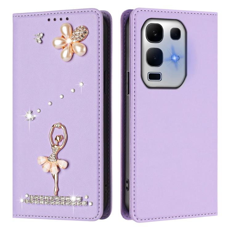 For Infinix Note 50x Ballet Girl Diamond Studded RFID Vegan Leather Phone Case