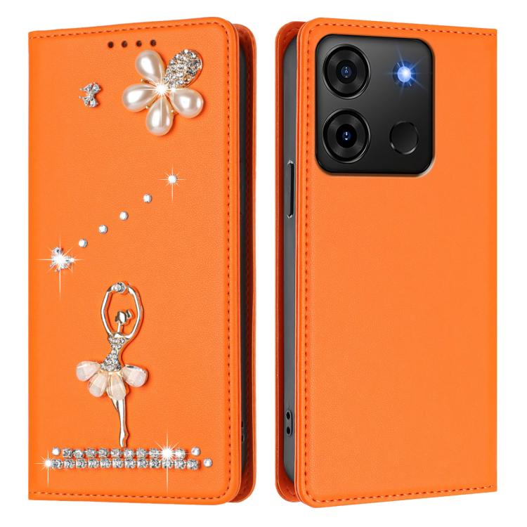 For Infinix Smart 7 India / Smart 7 HD Ballet Girl Diamond Studded RFID Vegan Leather Phone Case