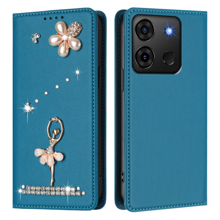 For Infinix Smart 7 India / Smart 7 HD Ballet Girl Diamond Studded RFID Vegan Leather Phone Case
