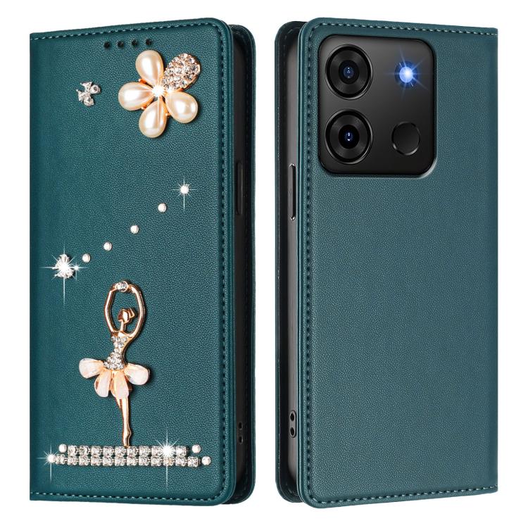 For Infinix Smart 7 India / Smart 7 HD Ballet Girl Diamond Studded RFID Vegan Leather Phone Case