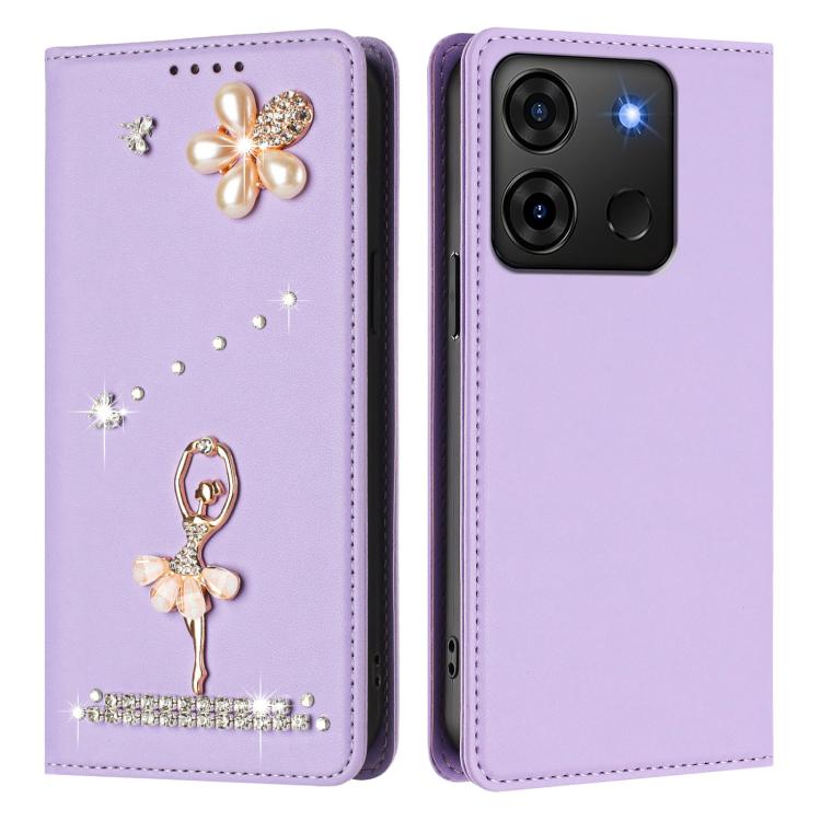 For Infinix Smart 7 India / Smart 7 HD Ballet Girl Diamond Studded RFID Vegan Leather Phone Case