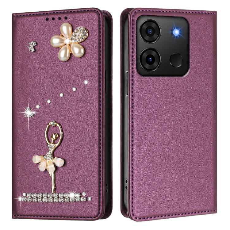 For Infinix Smart 7 India / Smart 7 HD Ballet Girl Diamond Studded RFID Vegan Leather Phone Case