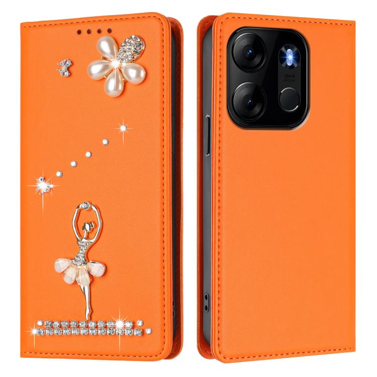 For Infinix Smart 7 Global Ballet Girl Diamond Studded RFID Vegan Leather Phone Case